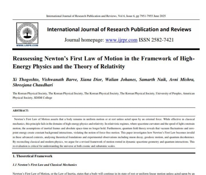 Science Revolution: Indian Authors Reframe Newton's First Law at Subatomic and Cosmic Scales